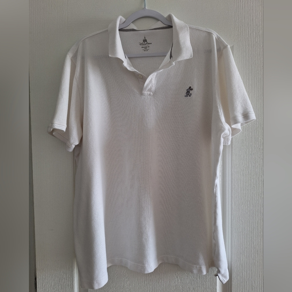 Disney Parks Shirt Mens XXL White Mickey Mouse Logo Short Sleeve Pique Polo
